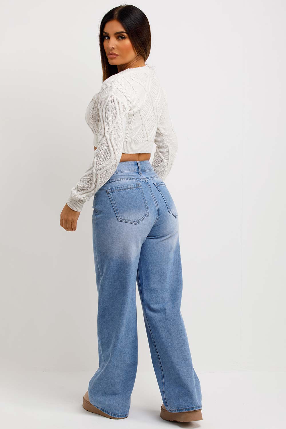 white laddering cable knit crop jumper knitted top