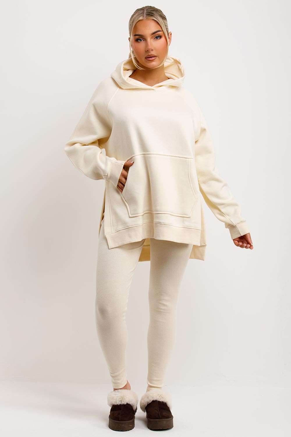 womens hoodie and rib leggings set loungewear