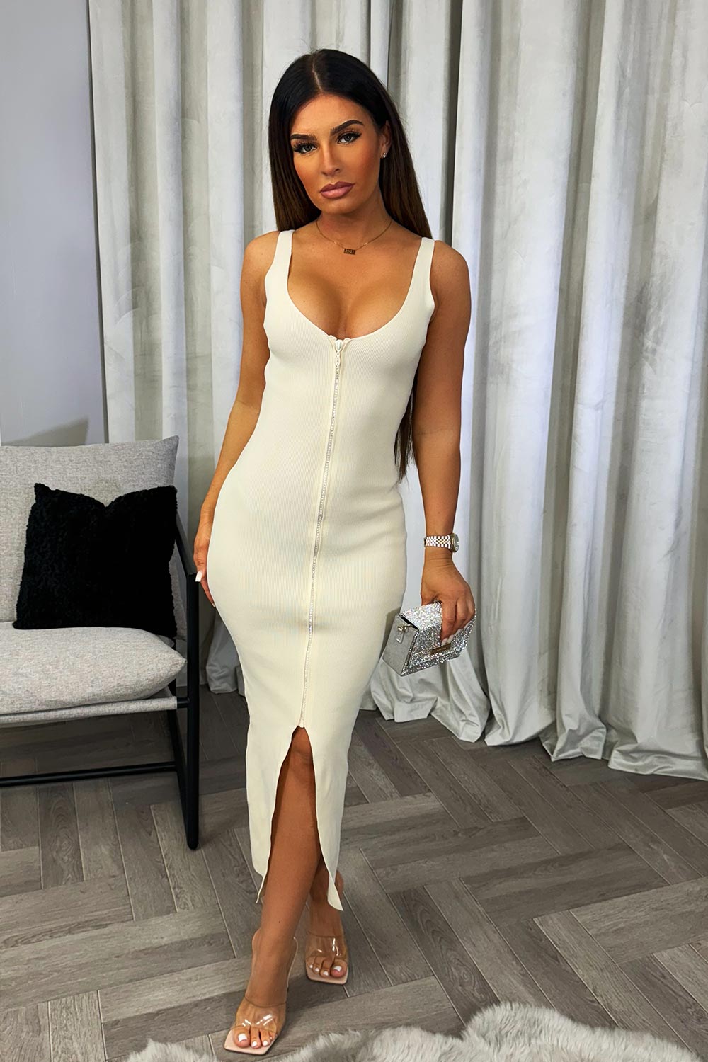 diamante rib midi dress christmas party outfit