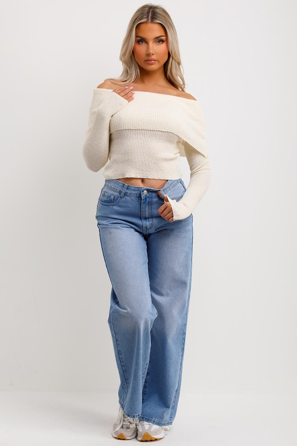 bardot jumper fold over womens