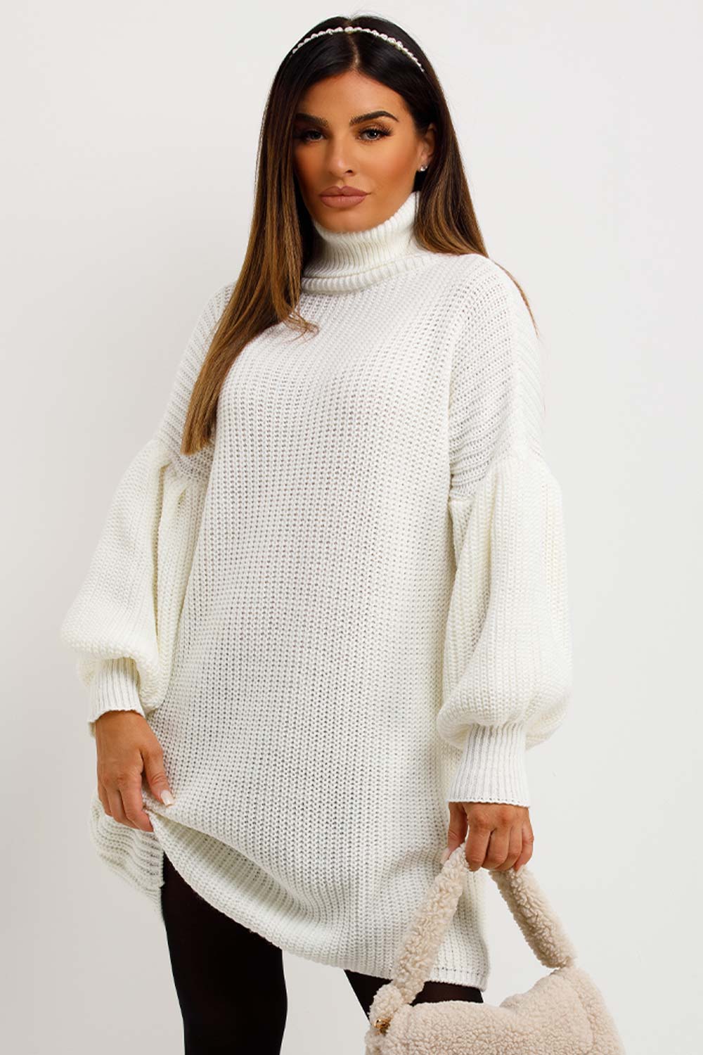 womens christmas jumper dress with long sleeves and roll neck