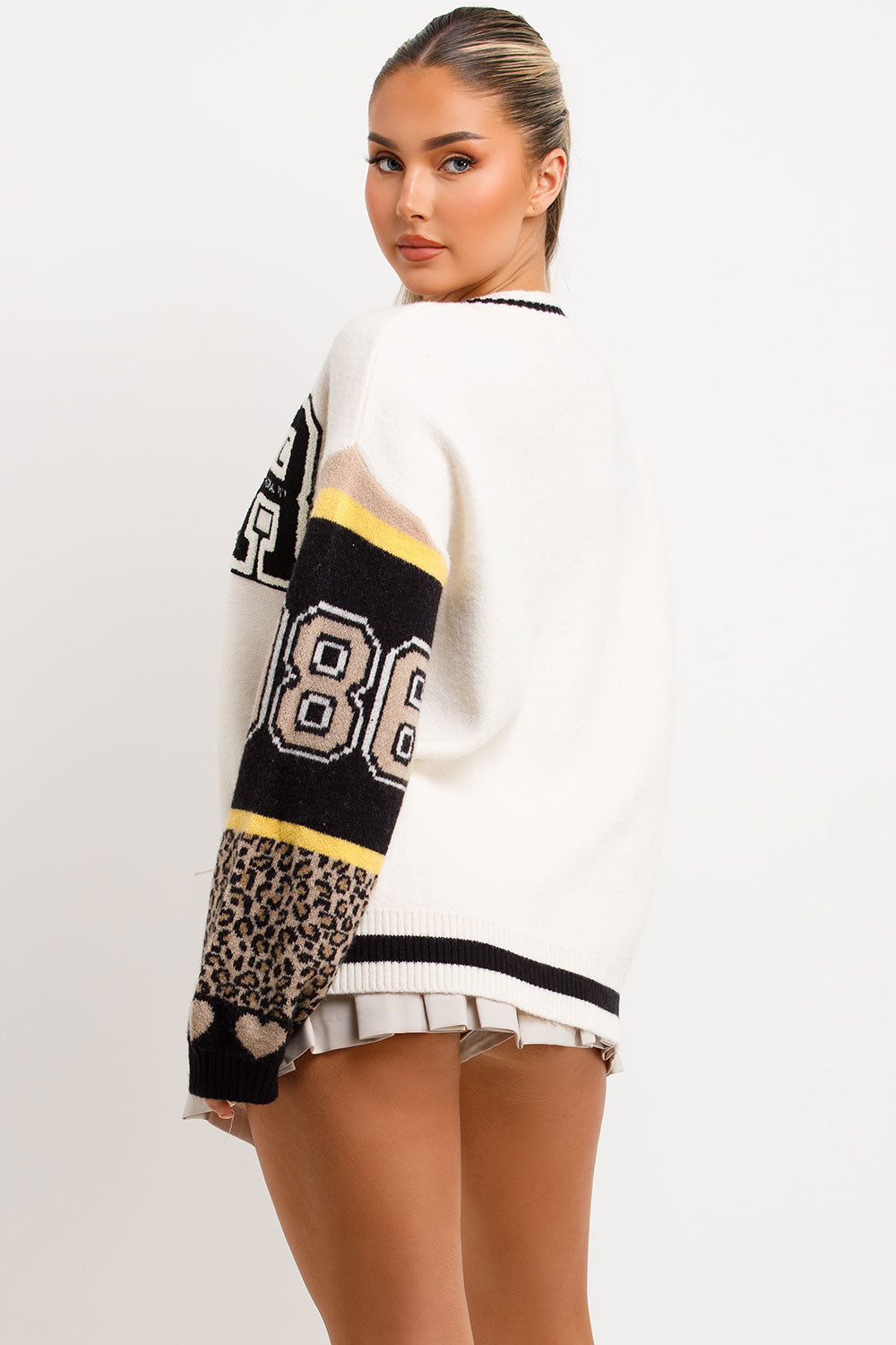 diamante teddy bear detail knitted jumper womens