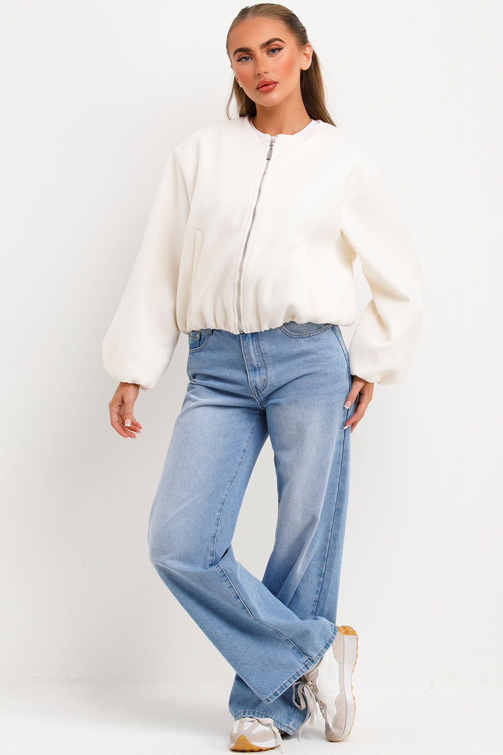 zara womens soft bomber jacket cream