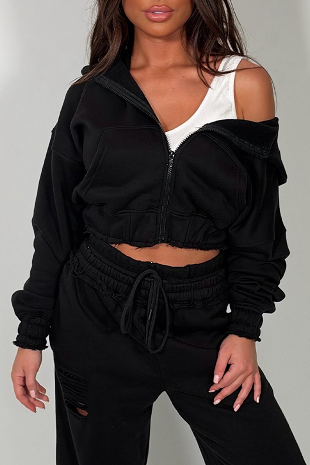womens joggers and crop hoodie everyday tracksuit co ord set styledup fashion white fox