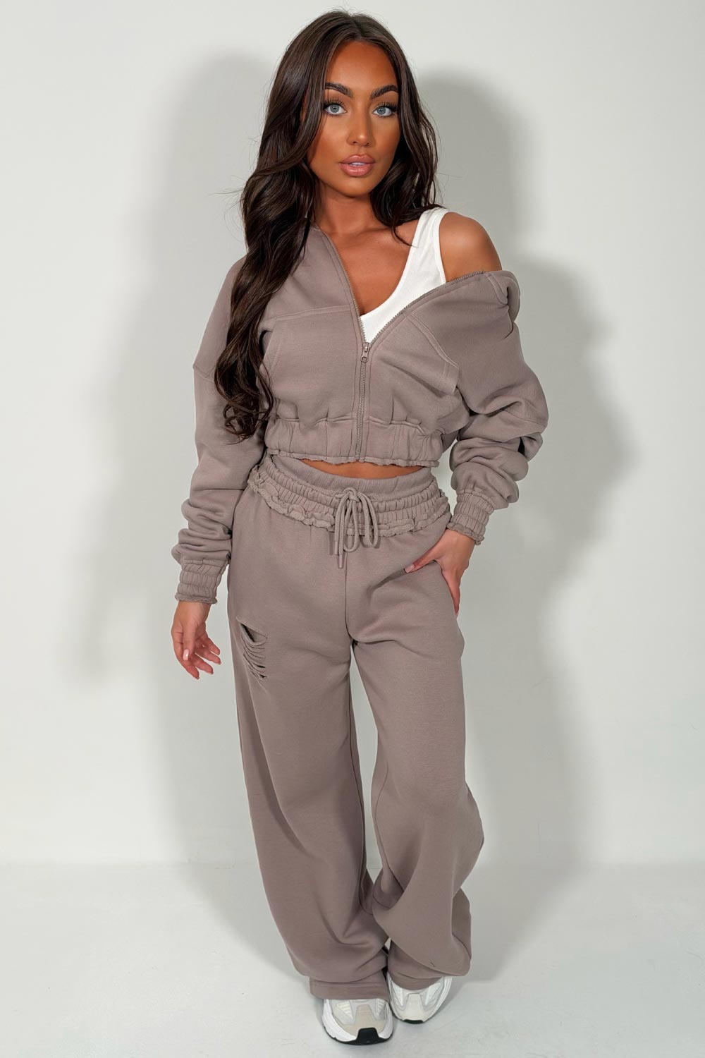 womens joggers and crop hoodie everyday tracksuit co ord set styledup fashion white fox