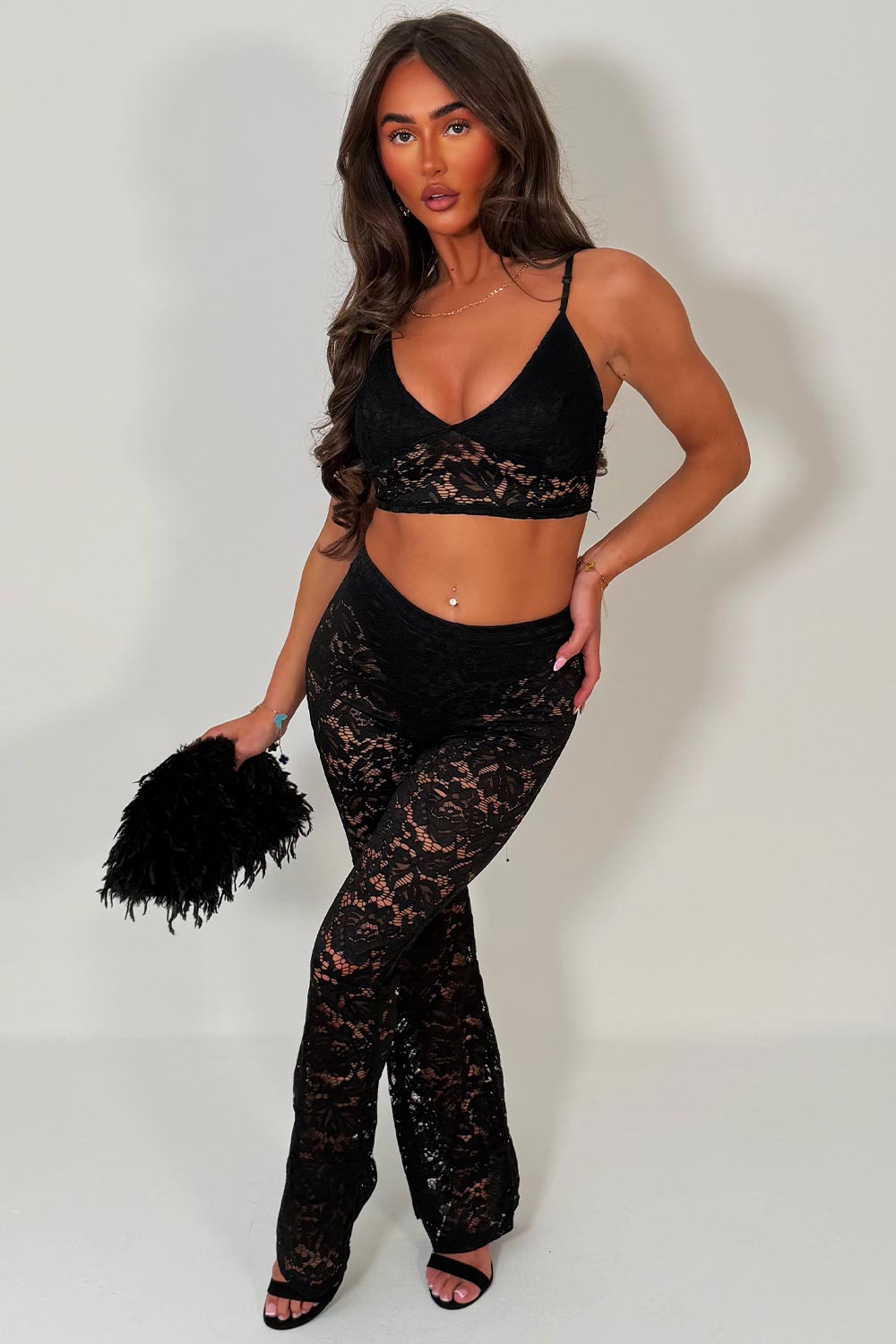 lace flared leg trousers and top co ord set for womens festival outfit styledup