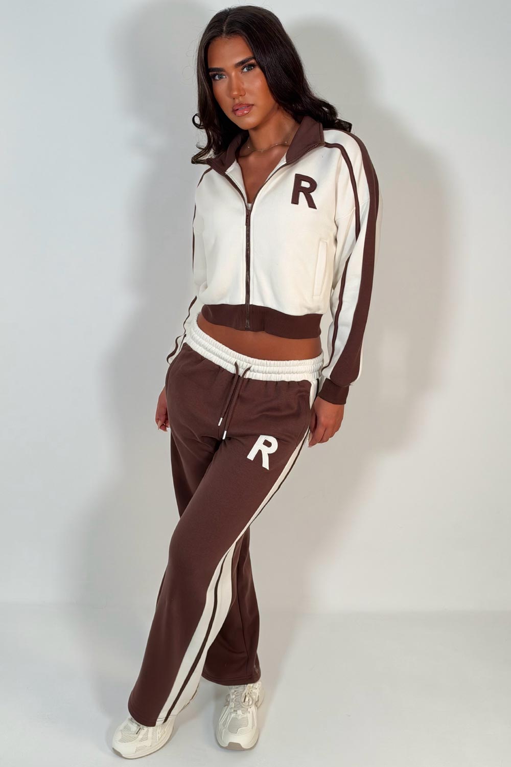 womens zip up sweatshirt and wide leg joggers lounge set tracksuit styledup
