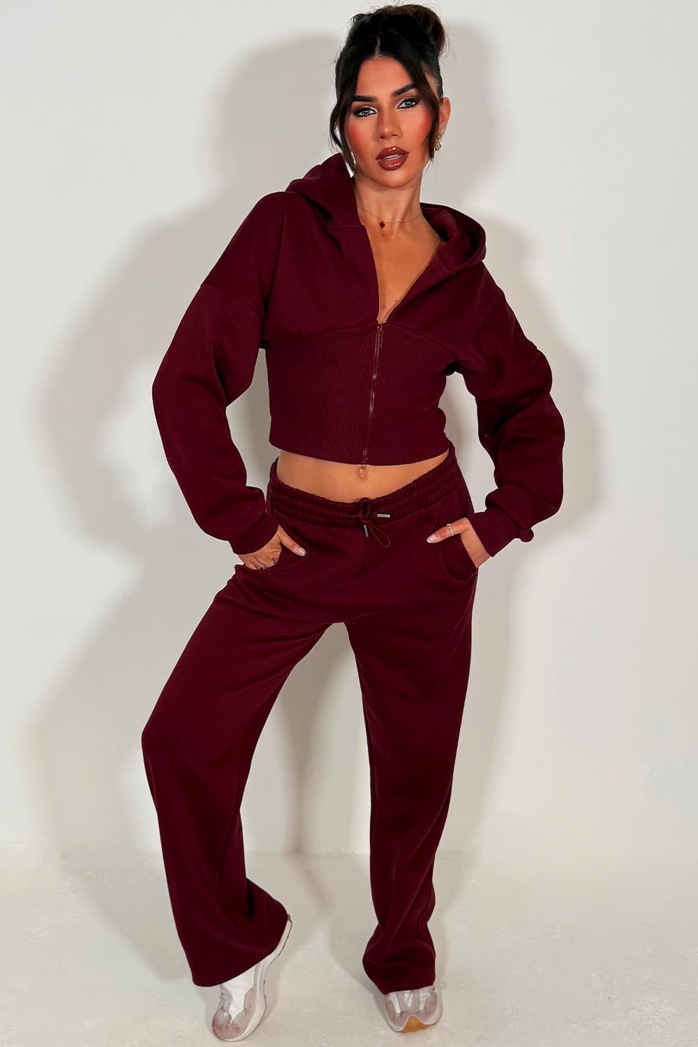 womens crop corset hoodie and joggers two piece loungewear co ord set styledup fashion airport outfit
