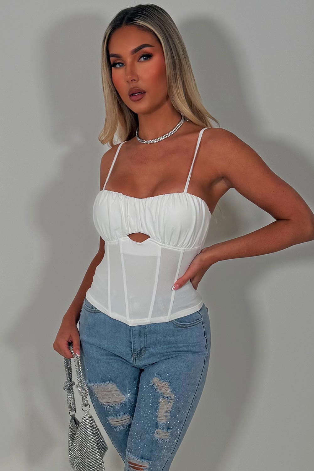 corset crop top white structured