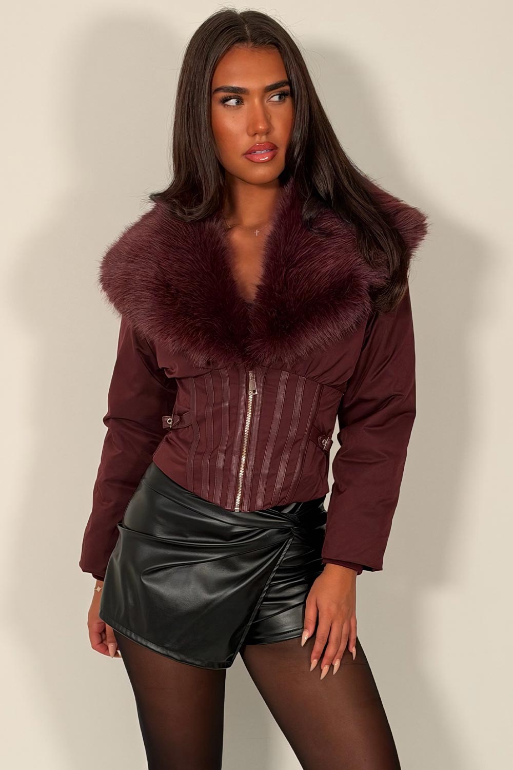 faux fur collar crop winter jacket styledup uk