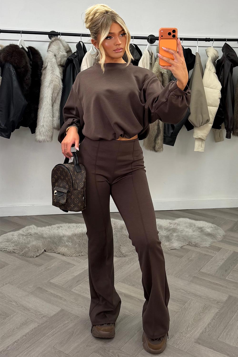womens crop sweatshirt and flare trouser loungewear co ord set christmas gift idea styledup fashion uk