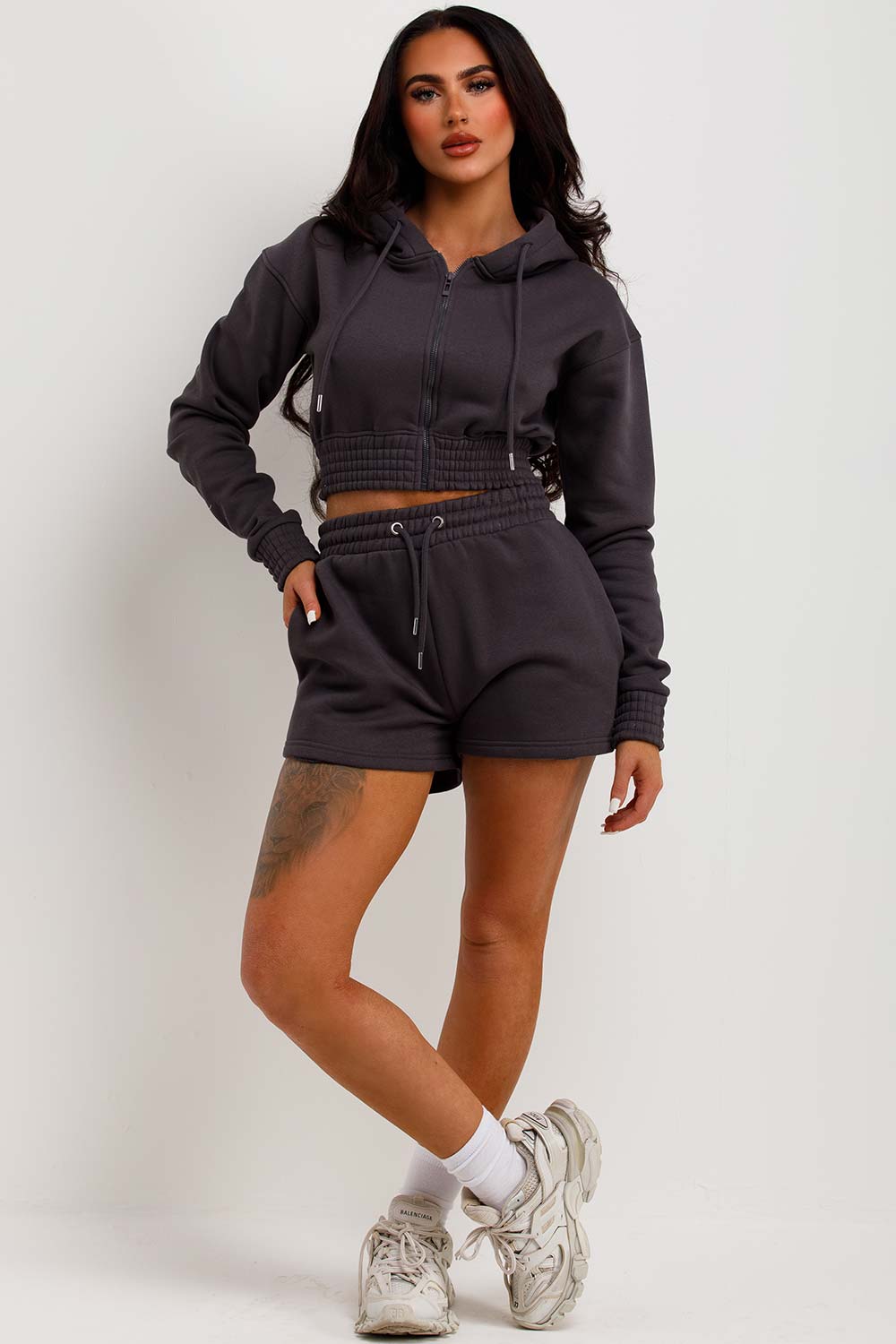 womens crop sweatshirt and shorts tracksuit set summer lounge set