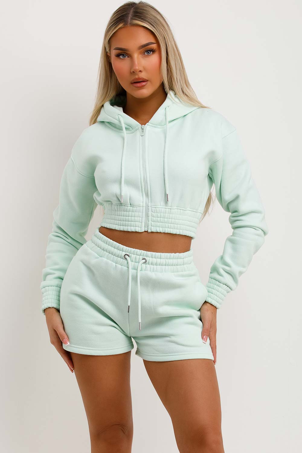 crop sweatshirt and shorts set tracksuit