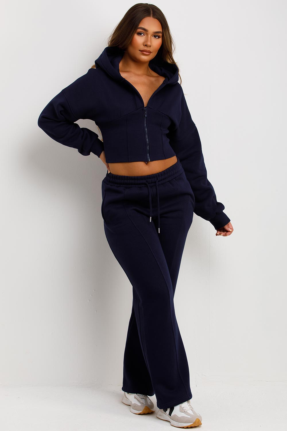 womens joggers and crop corset hoodie tracksuit set two piece