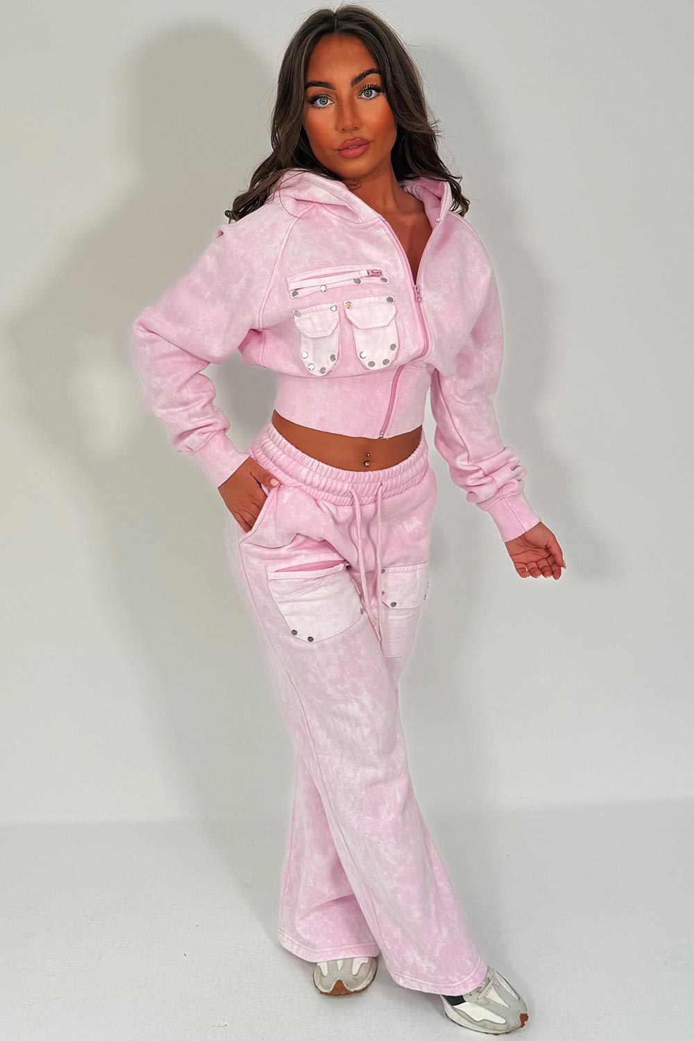 womens cargo hoodie and wide leg joggers co ord tracksuit styledup