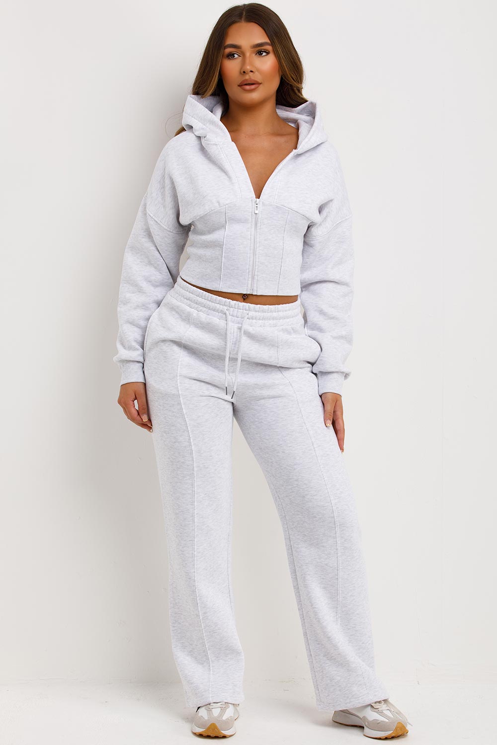 womens crop corset hoodie and joggers casual loungewear co ord set airport outfit styledup