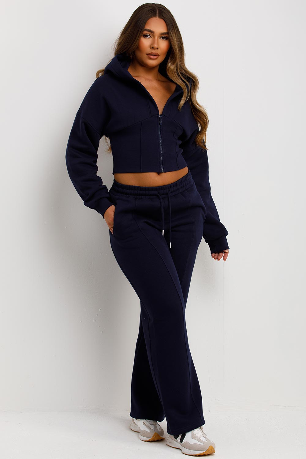 womens crop corset hoodie and joggers casual loungewear co ord set airport outfit styledup