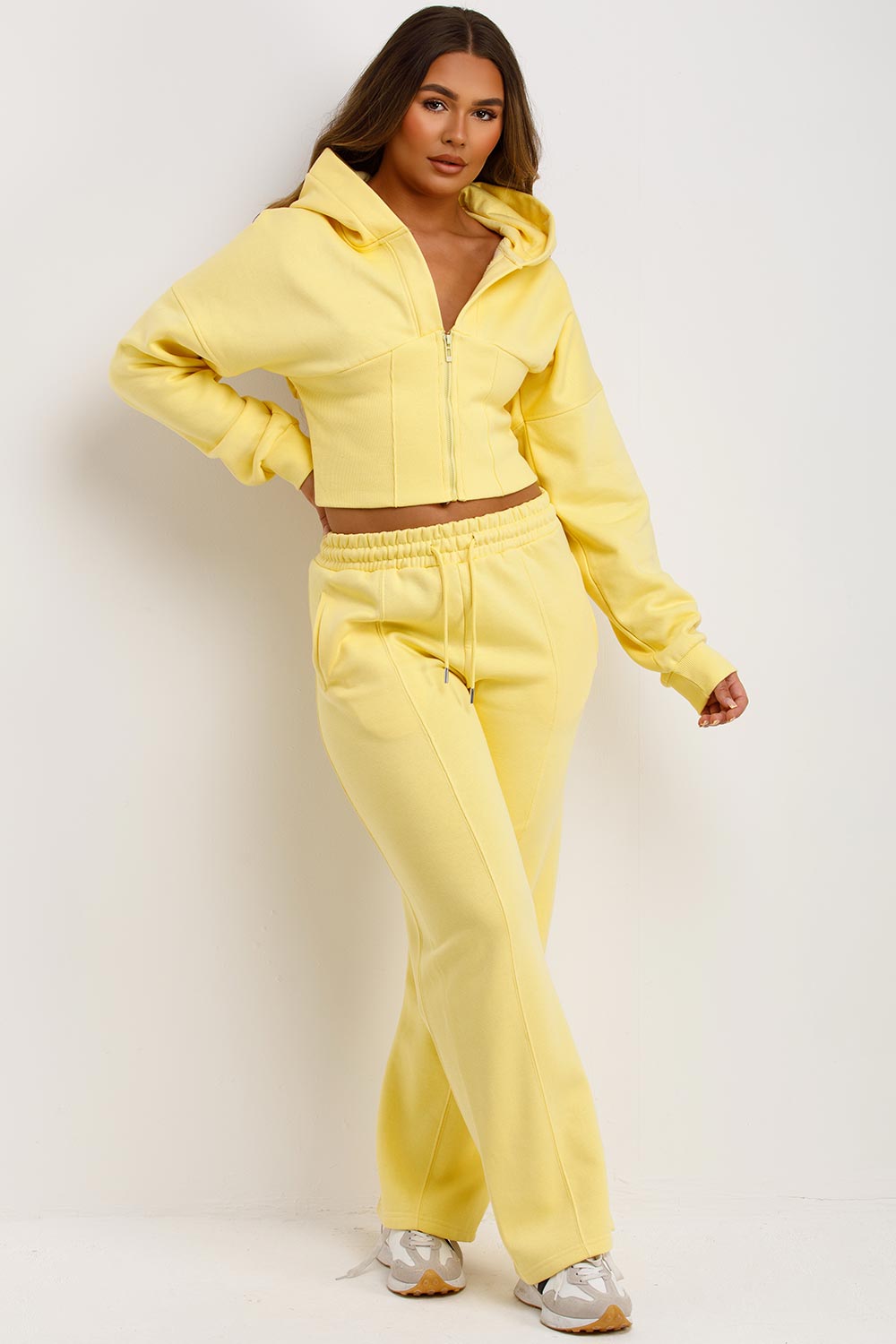 womens crop corset hoodie and joggers casual loungewear co ord set airport outfit styledup