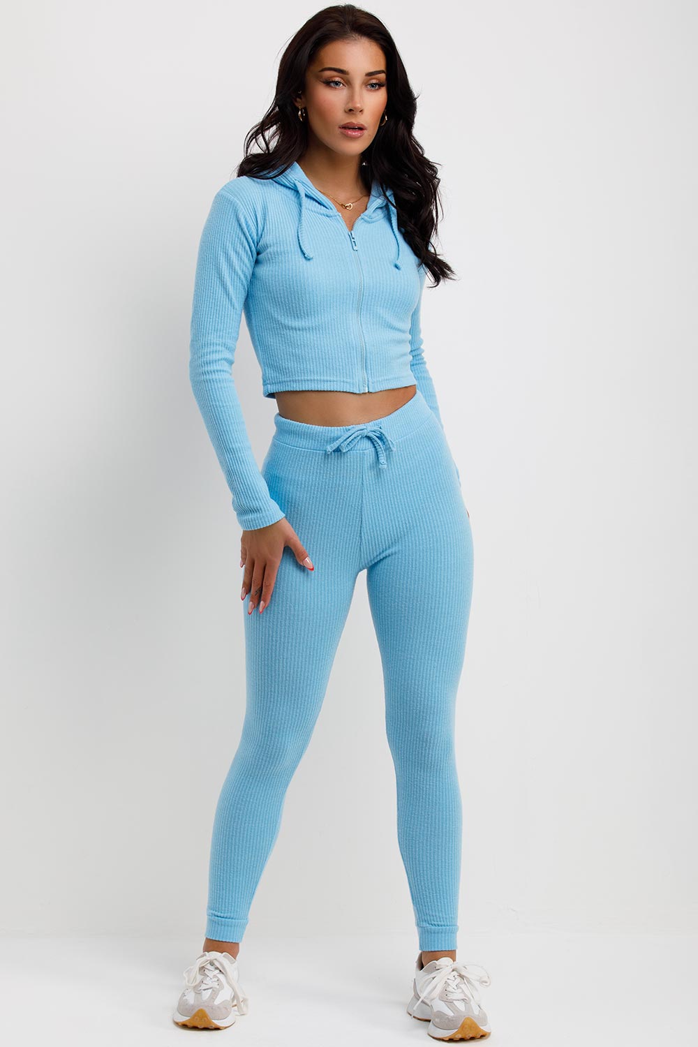 ribbed crop tracksuit co ord lounge set sky blue