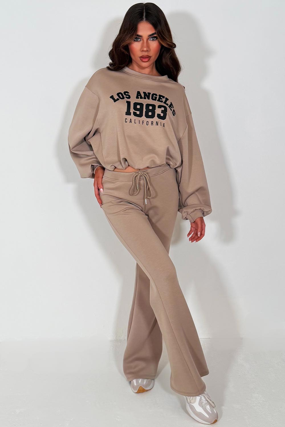 crop oversized sweatshirt and flare jogger co ord set womens loungewear streetwear everyday outfit