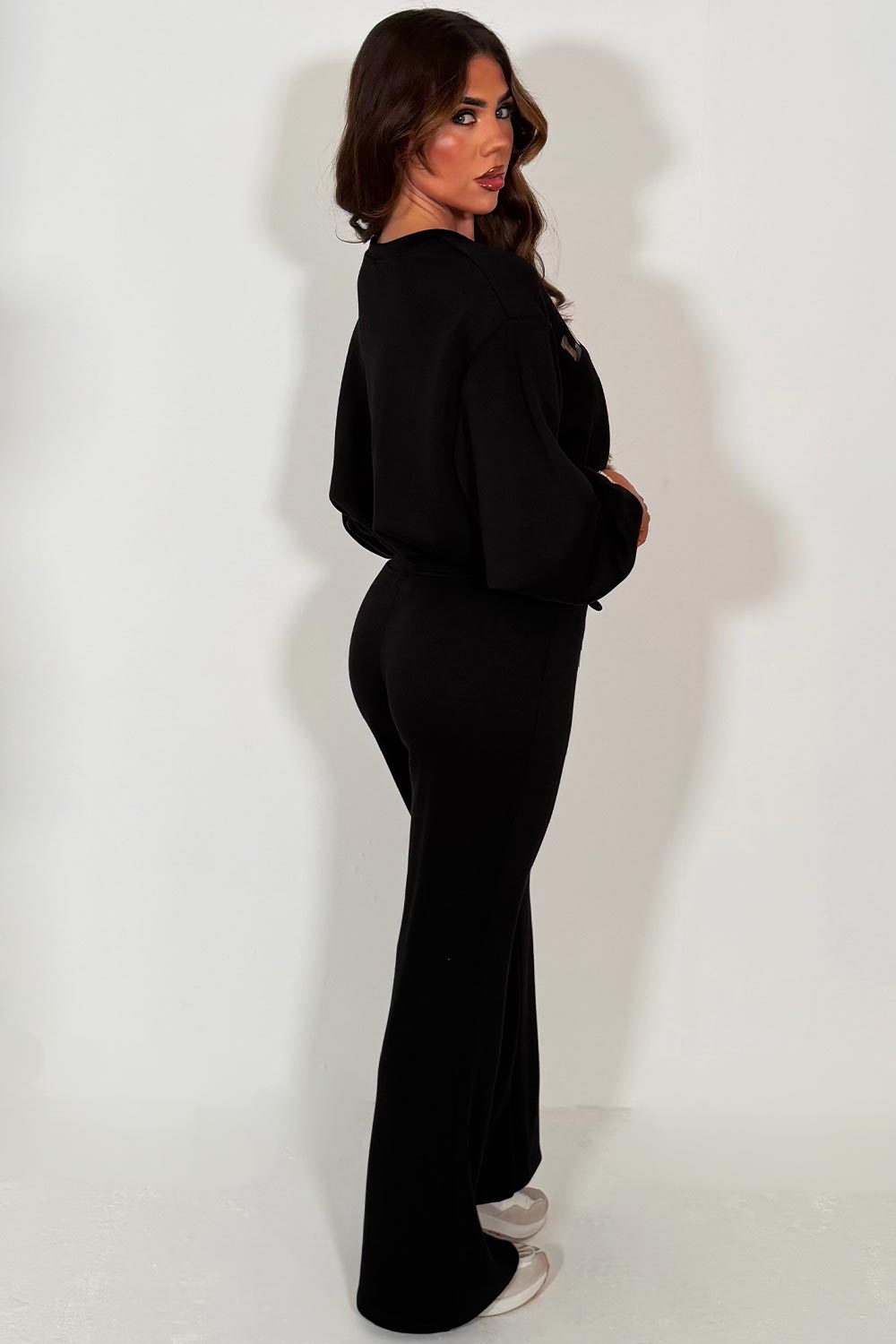 crop oversized sweatshirt and flare jogger co ord set womens loungewear streetwear everyday outfit