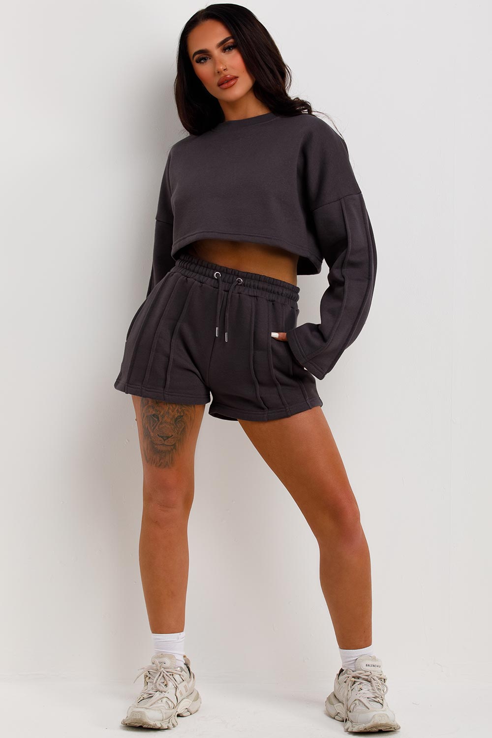 womens short tracksuit with seam pintuck detail uk