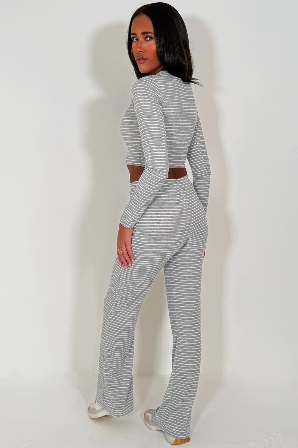 womens wide leg jogger and long sleeve top with stripes lounge set co ord styledup