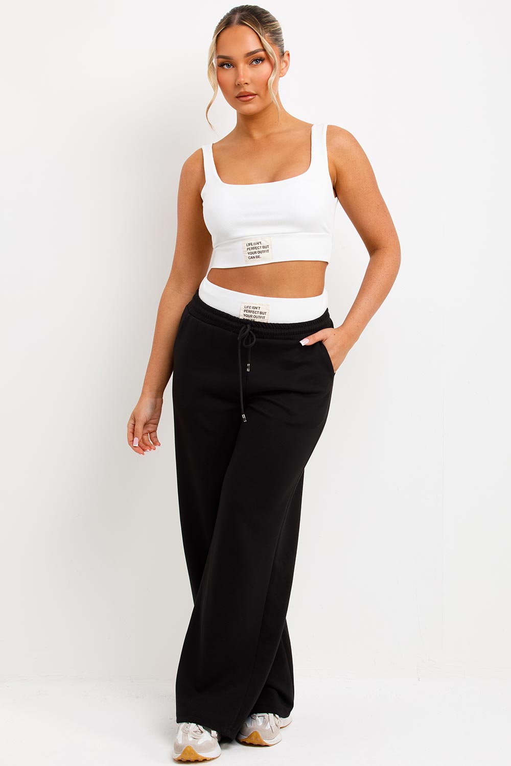 boxer detail wide leg joggers and crop top co ord set zara womens loungewear tracksuit set