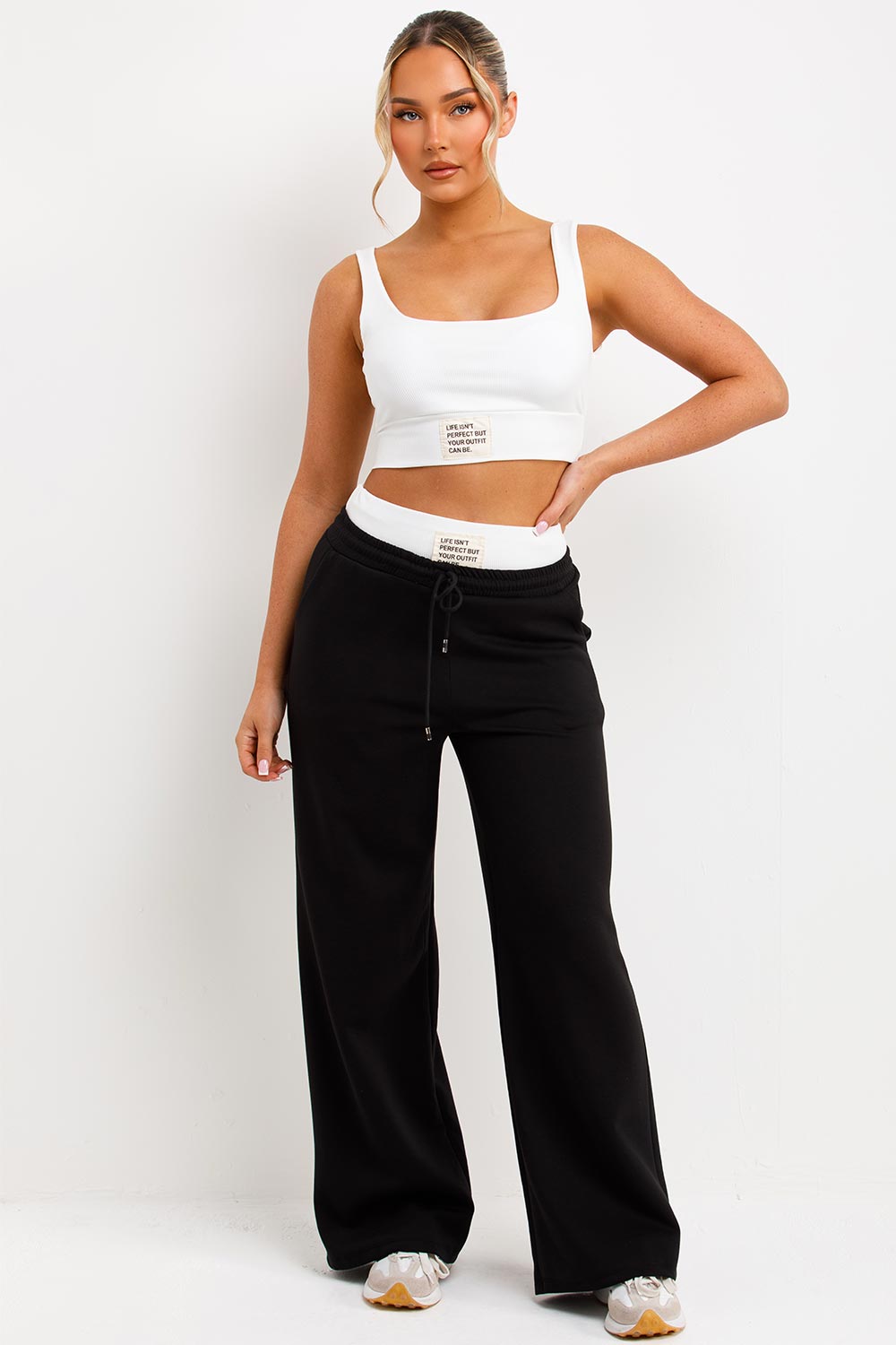 boxer detail jogger trousers and crop top tracksuit lounge set womens airport outfit
