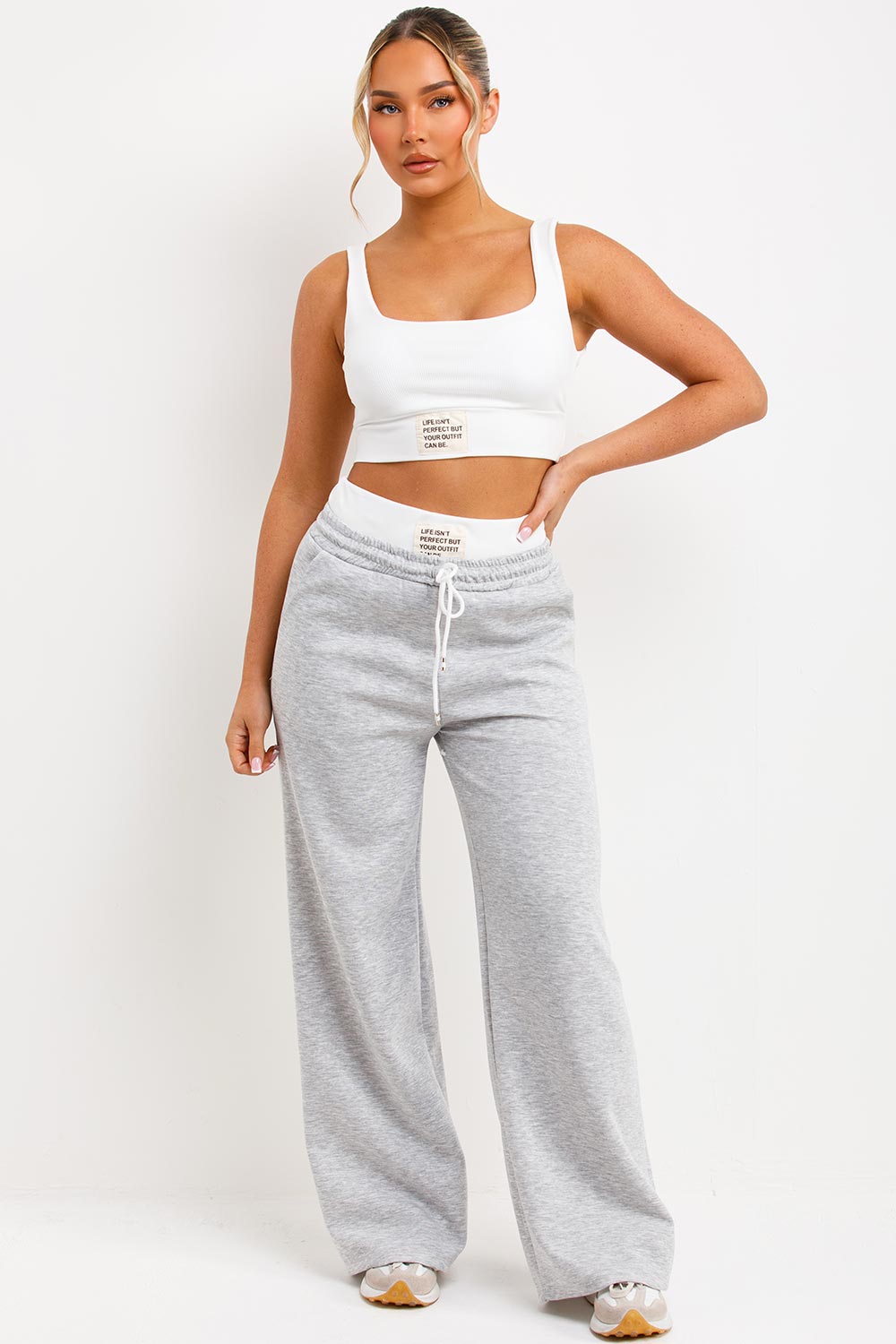 boxer detail jogger trousers and crop top tracksuit lounge set womens airport outfit