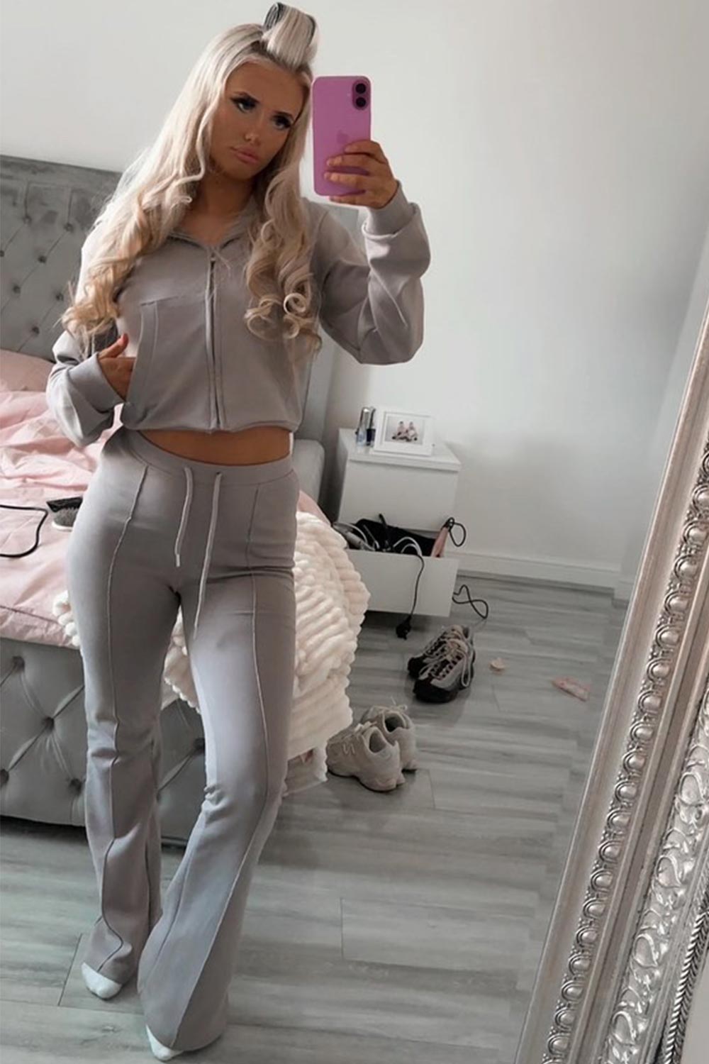 bell bottom flare crop seam dove grey styledup