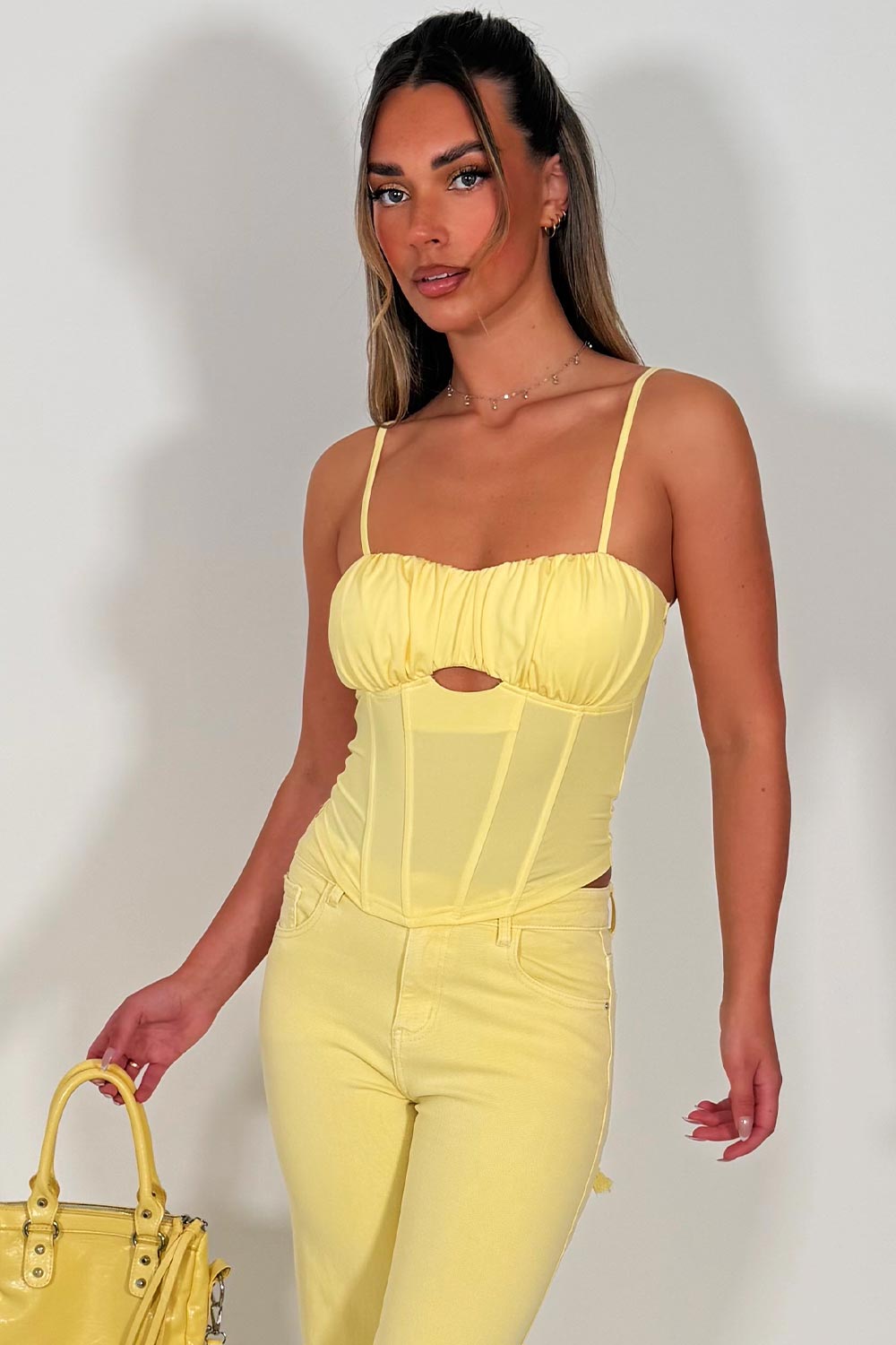 womens yellow corset crop top