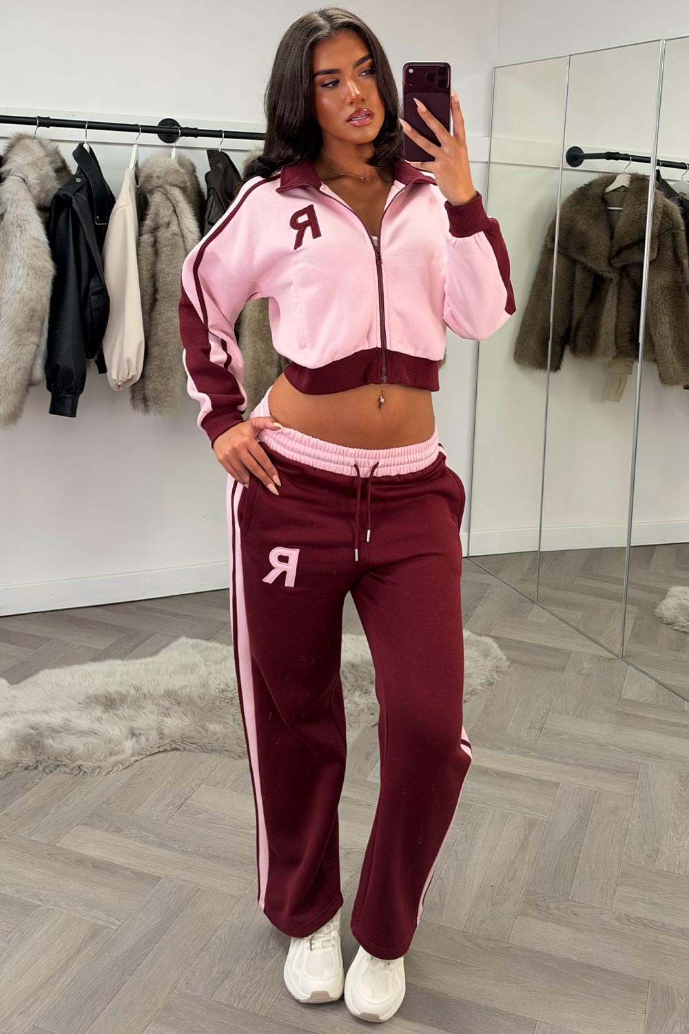 womens zip up sweatshirt and wide leg joggers tracksuit styledup