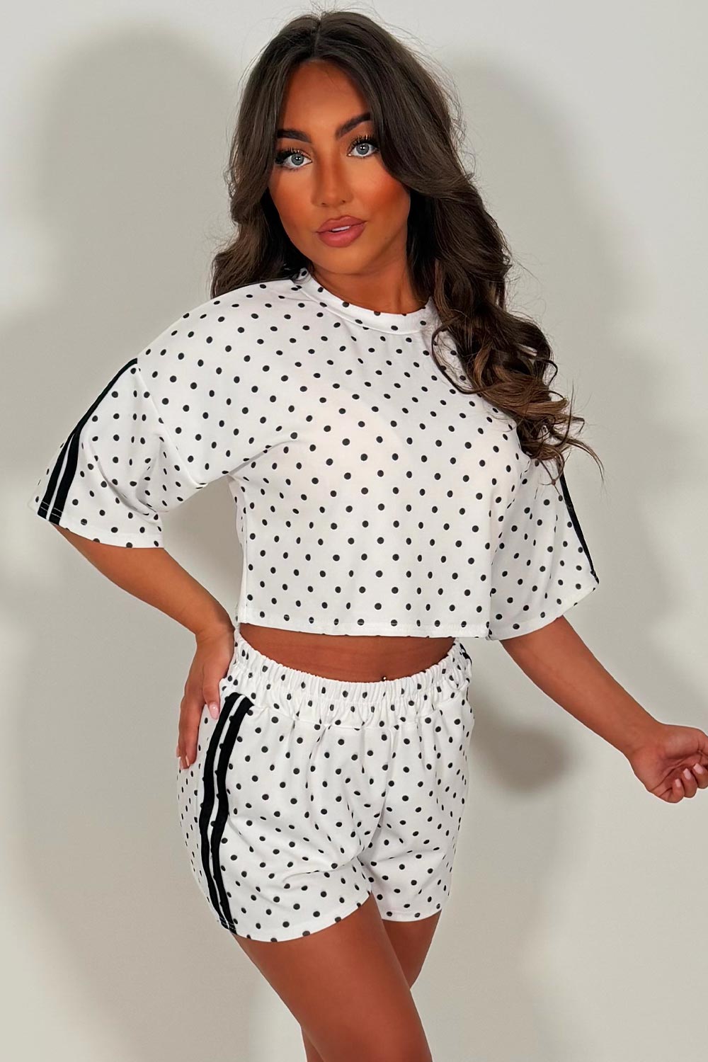 polka dot shorts and top co ord summer holiday airport outfit styledup white fox uk