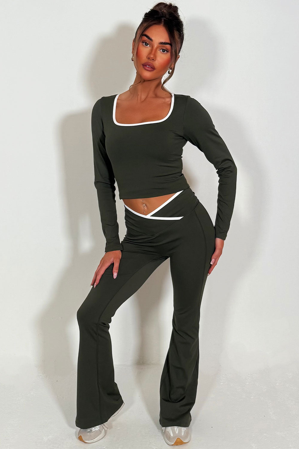 high rise flared yoga pants and long sleeve top co ord alo yoga uk