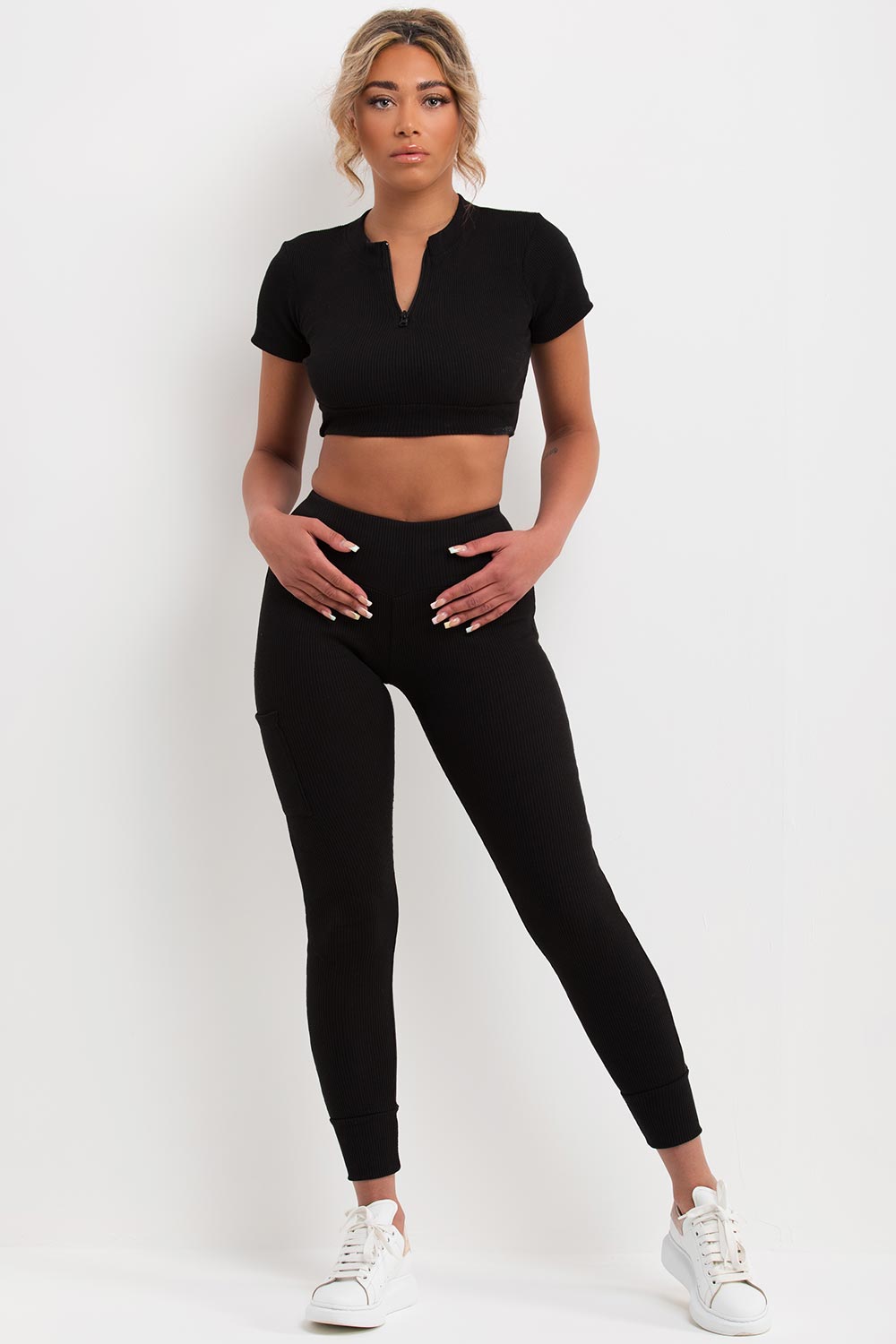 ribbed co ord black