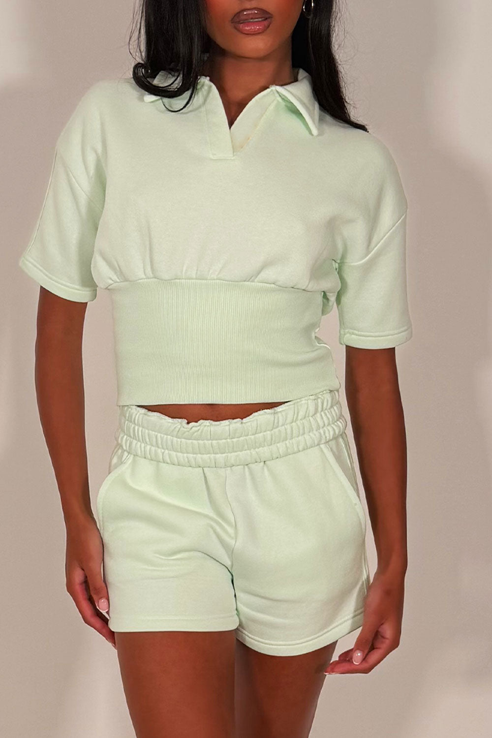 womens short sleeve polo top and shorts tracksuit summer holiday airport outfit styledup uk