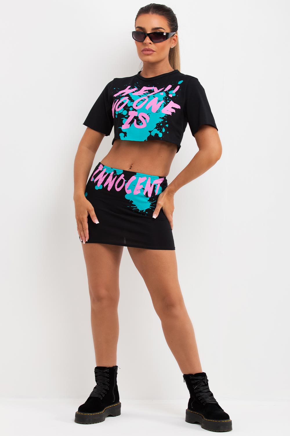 crop t shirt and mini bodycon skirt co ord festival outfit
