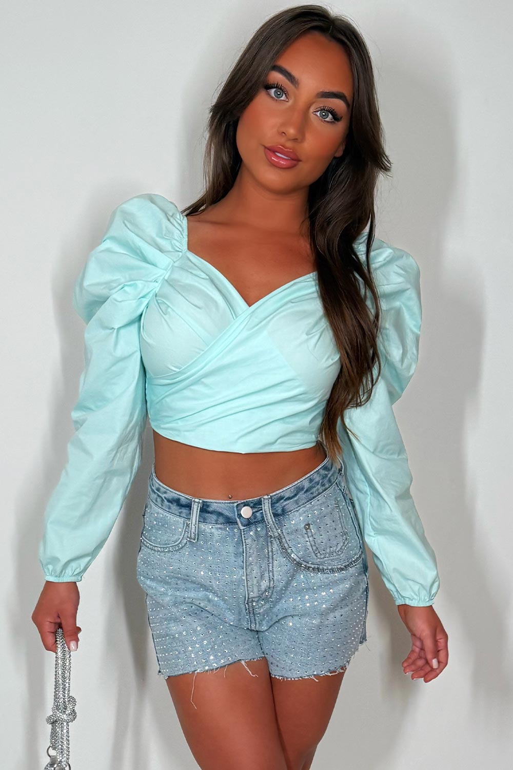 ruched puff sleeve crop top styledup
