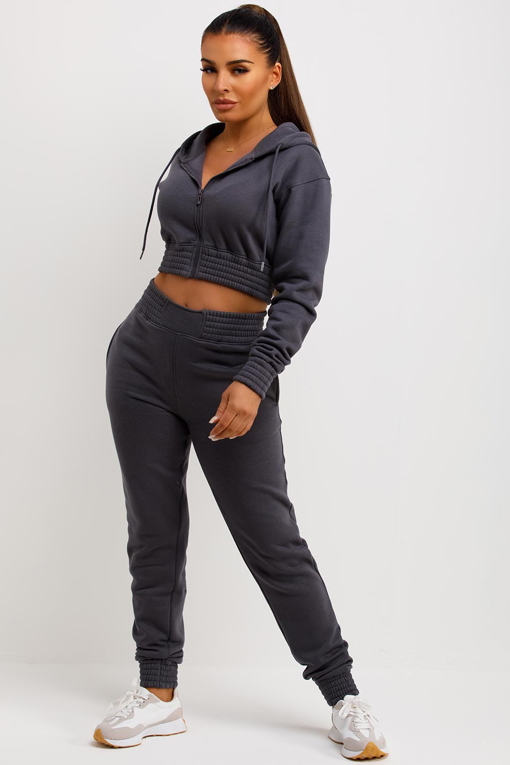 womens crop zip up hooded tracksuit sale