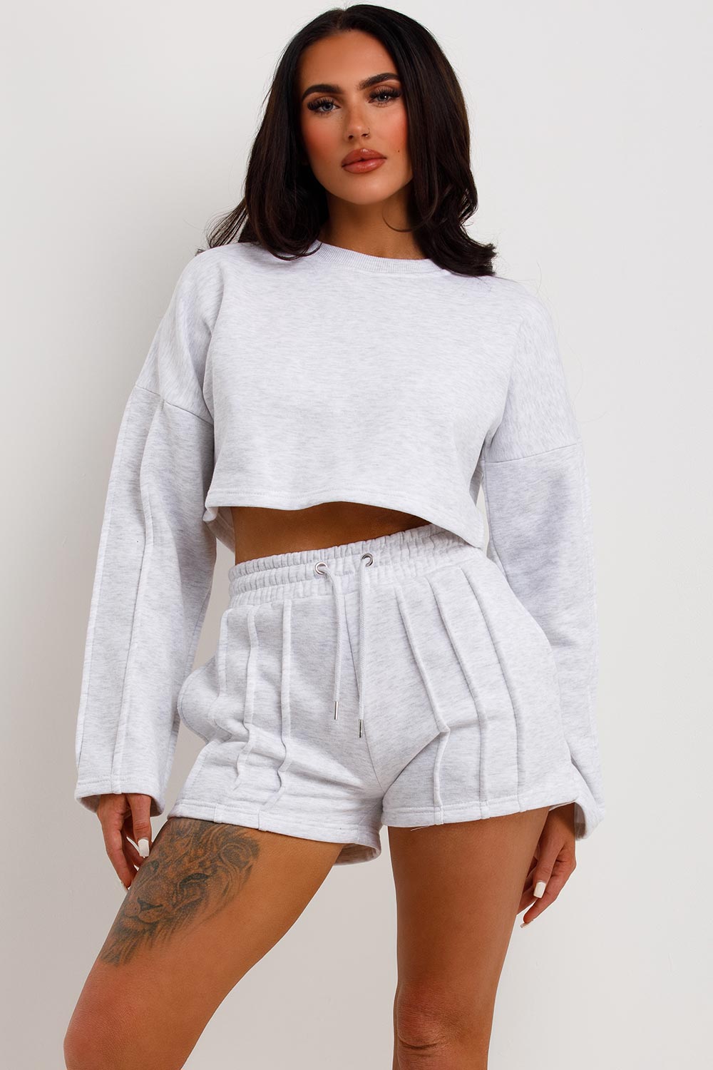 seam detail shorts and crop jumper summer tracksuit womens uk