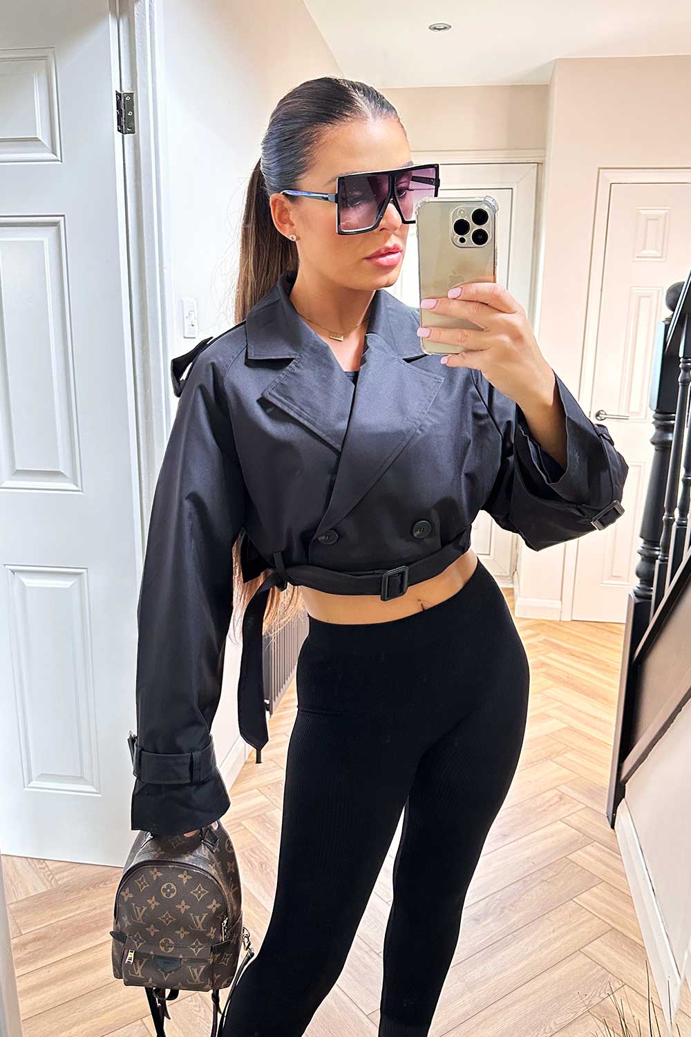 womens crop trench coat with belt