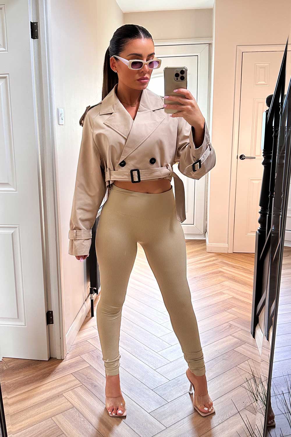 crop trench coat with belt womens uk