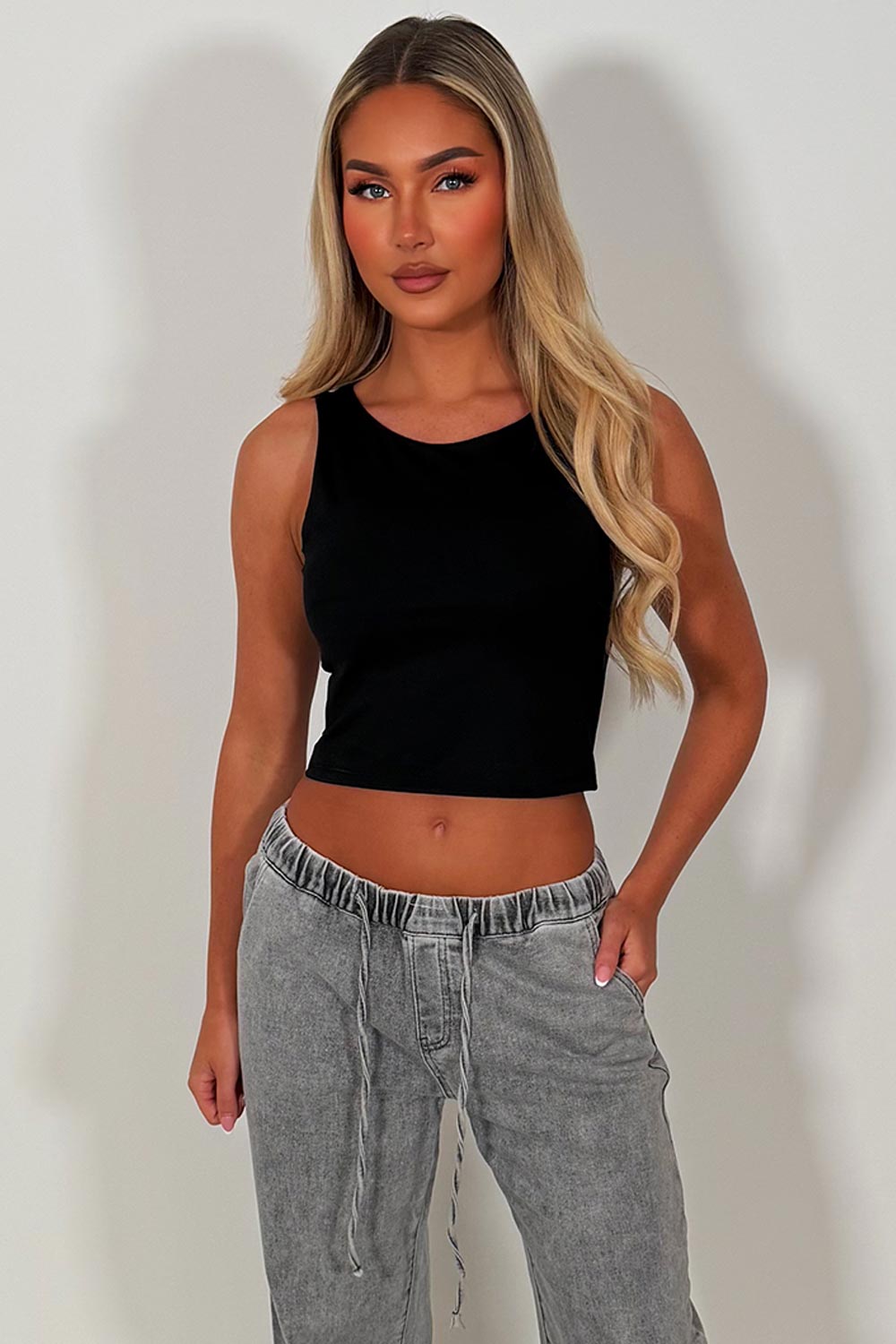 black padded double layered crop top styledup