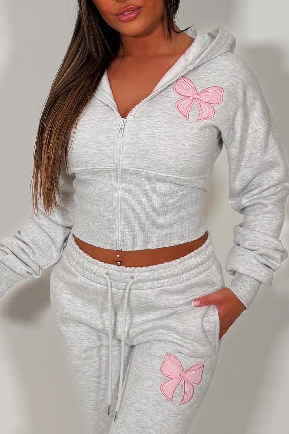 womens joggers and crop corset hoodie everyday tracksuit set with contrast bow embroidery styledup fashion uk