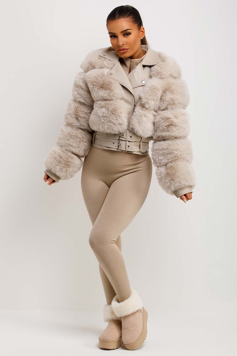 faux fur faux leather crop aviator jacket sale uk