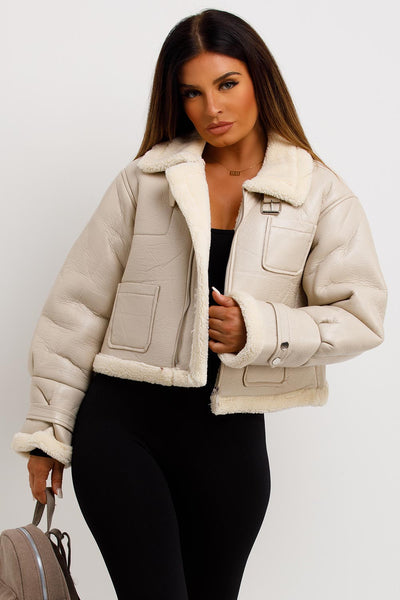 Zara Cream Aviator Jacket Forever 21 Pearl Jean Jacket BOOMILK