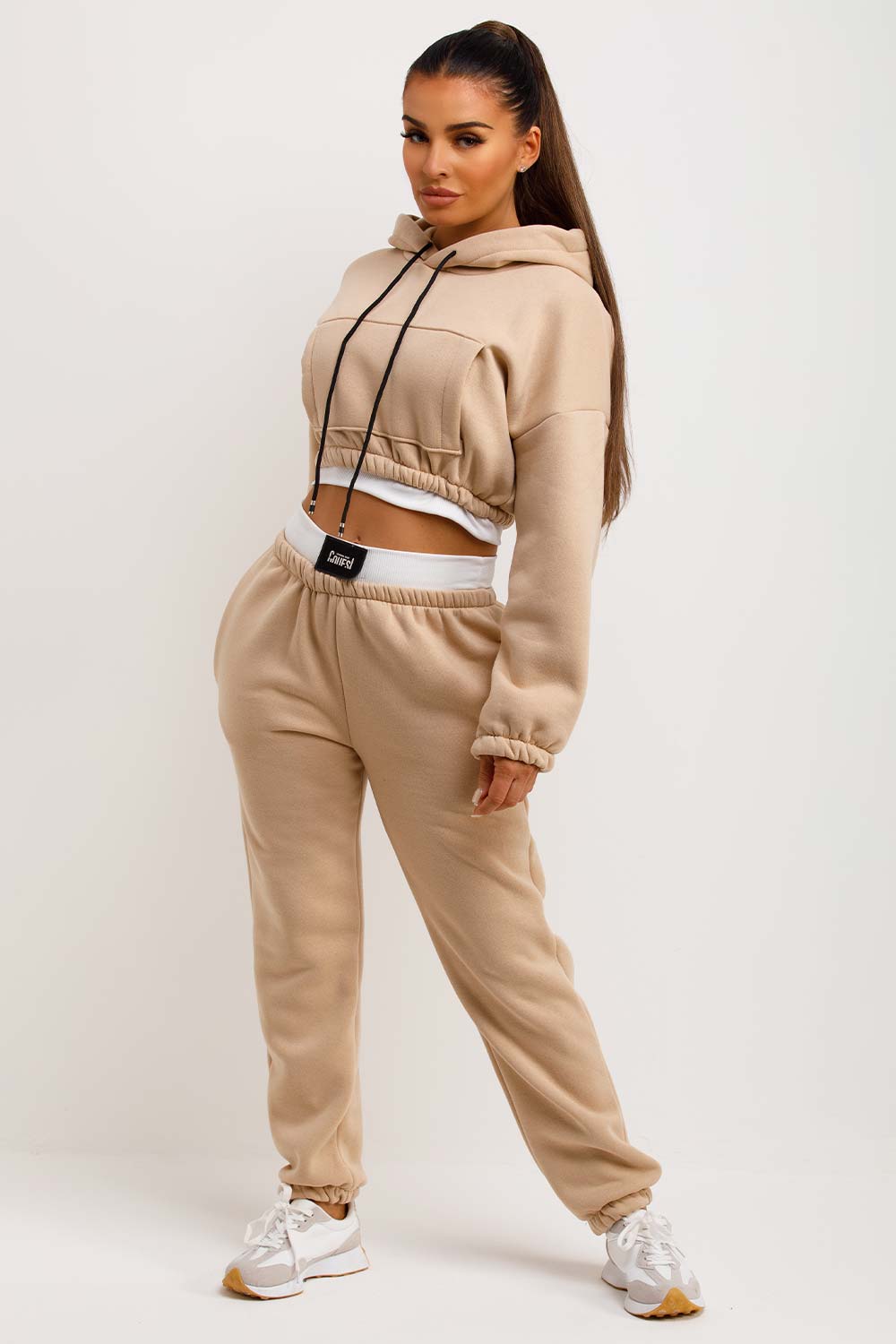 womens crop hooded loungewear co ord set