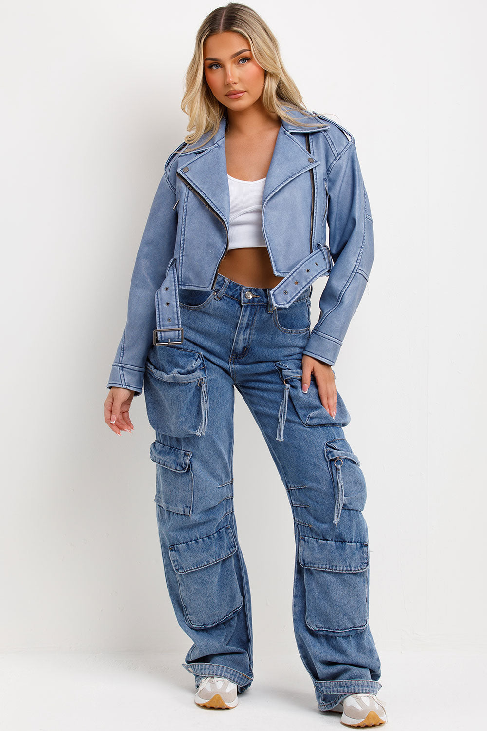 womens faux leather denim blue jacket zara uk