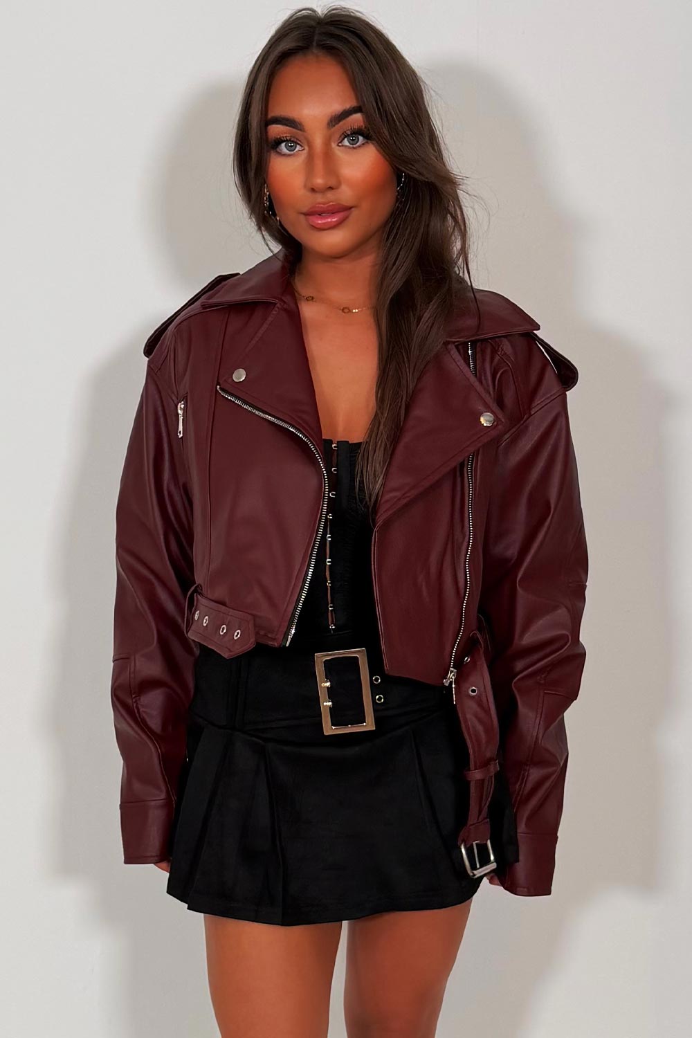 womens zara faux leather jacket with lapel collars